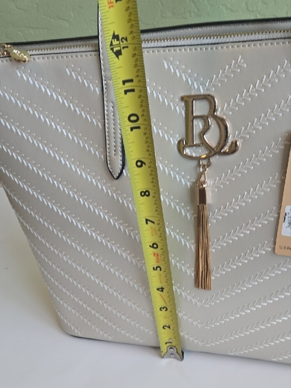 Silver Chevron Embossed Work Tote Bag NWT Large Shoulder Purse Brangio Italy NWT - Picture 7 of 12